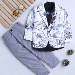 FOURFOLDS Boys Printed Single-Breasted 3 Piece Suit With Bow-picture-3