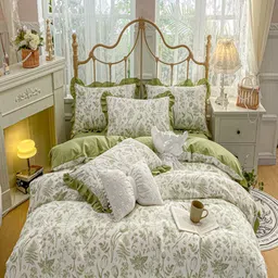 JC HOME Green & White Printed Single Bedding Set-image-13