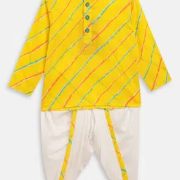 Stuffie Land Boys Yellow Leheriya Printed Pure Cotton Kurta with Dhoti Pants-21