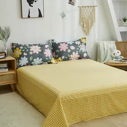 JC HOME Yellow & Grey Printed Double Extra Large Bedding Set-image-69