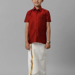Ramraj Boys Short Sleeves Slik Cotton Shirt With Dhoti-image-92