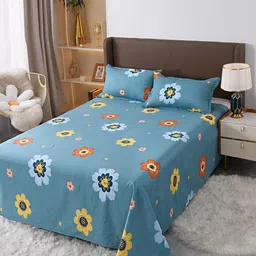 JC HOME Blue & Yellow Printed Single Bedding Set With 2 Pillow Covers & Quilt Cover-image-95