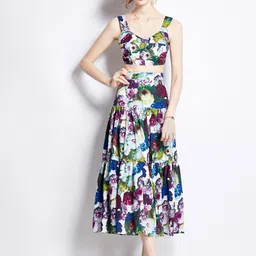 JC Collection Printed Shoulder Straps Top & Skirt-picture-48