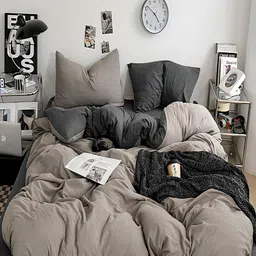 JC HOME Grey & Beige Solid Polycotton 4 Piece Double Extra Large Regular Bedding Set-6