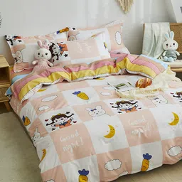 JC HOME Peach-Colored & White Printed Double XL Reversible Bedding Set-13