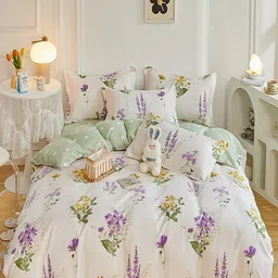 JC HOME Green & Cream Colored Printed Double Extra Large Bedding Set-26
