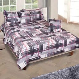 Myntra Elegant Homes Grey & White Checked Cotton 6 Piece Double Queen Superfine Bedding Set-picture-48