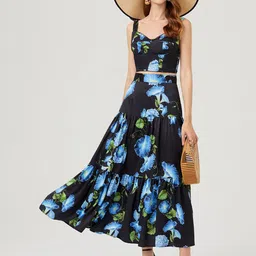JC Collection Floral Printed Shoulder Straps Crop Top With Shirt Co-Ords-image-90