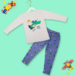 Baby Moo Unisex Kids Grey & Blue Printed Night suit-image-47