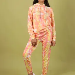 TWEENY MINI Girls Tie and Dye Dyed Hooded Pure Cotton Sweatshirt With Jogger Set-image-61