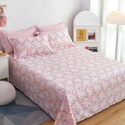 JC HOME White & Pink Printed Pure Cotton Double Extra King Bedding Set-image-88