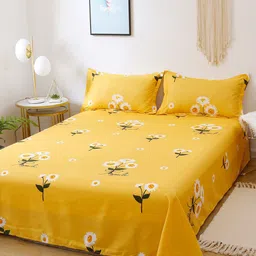 JC HOME Yellow & White Printed Double Queen Bedding Set-image-21