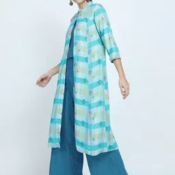 Vishudh Blue Printed Top With Palazzo & Jacket-19