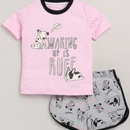 Lazy Shark Girls Pink & Grey Printed T-shirt with Shorts-46