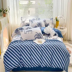 JC HOME Blue & White Printed Double King Bedding Set-image-38