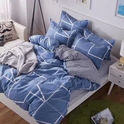 JC HOME Blue & White Striped Double Queen Bedding Set-image-70