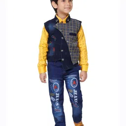 DKGF FASHION Boys Yellow & Navy Blue Printed 3 Piece Suit-picture-42