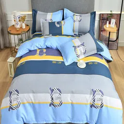 JC HOME Blue  Grey Printed Double Queen Bedding Set-image-82