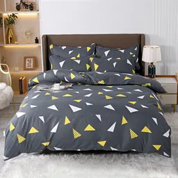 JC HOME Grey & Yellow Printed Single Bedding Set With 2 Pillow Covers & Quilt Cover-image-76