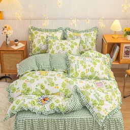 JC HOME White  Green Printed Double Queen Bedding Set-image-40
