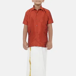 Ramraj Boys Shirt With Golden Zari Dhoti-image-35