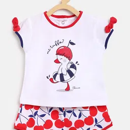 Chicco Girls White & Red Printed Pure Cotton T-shirt with Shorts-image-71