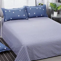 JC HOME Navy-Blue Striped Single Bedding Set with 1 Pillow Covers & Quilt Cover-15