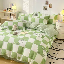 JC HOME Green & White Printed Double Extra Large Bedding Set-3
