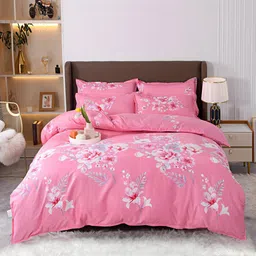 JC HOME Pink Printed Double King Bedding Set With 2 Pillow Covers & Quilt Cover-image-18