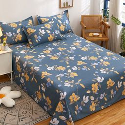 JC HOME Navy Blue Printed Pure Cotton Bedding Set & 1 Pillow Cover & Quilt Cover-image-83
