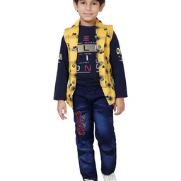 DKGF FASHION Boys Yellow & Blue Printed 3-Piece Clothing Set-picture-41