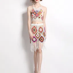 JC Collection Floral Self Design Halter Neck Top with Skirt-picture-10