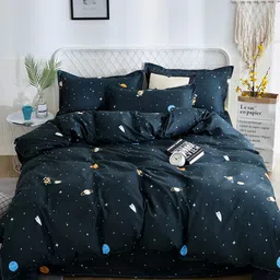 JC HOME Black & Blue Printed Double Queen Bedding Set-image-58