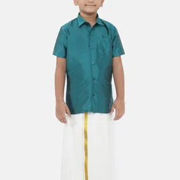 Ramraj Boys Short Sleeves Pure Cotton Shirt With Dhoti-picture-12