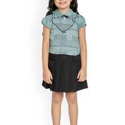 Peppermint Girls Green & Black Printed Top with Skirt-image-33