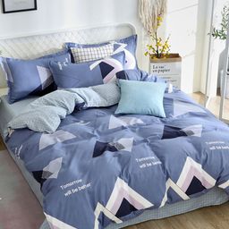 JC HOME Blue Printed Double King Size Bedding Set-23