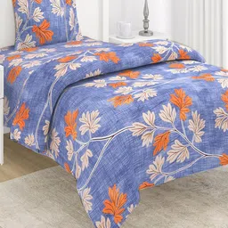 HOKIPO Blue & Orange Floral Microfiber Ultra Soft Single Regular Bedding Set-image-21