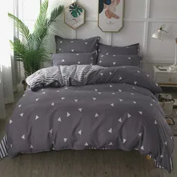 JC HOME Grey Printed Single Size Bedding Set & 2 Pillow Covers & Quilt Cover-image-33