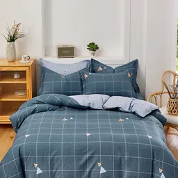 JC HOME Grey Printed Double Queen Reversible Cotton Bedding Set-image-79