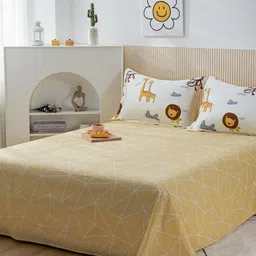 JC HOME Yellow & White Printed Cotton Double King Bedding Set-image-56