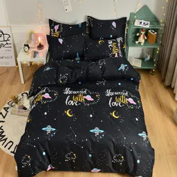 JC HOME Black & white 4-Pcs Printed Single Bedding Set-image-93