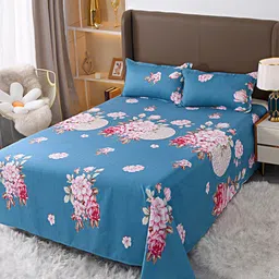 JC HOME Blue & Pink Printed Cotton Double-Queen Size 3-Piece Bedding Set-image-59