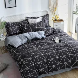JC HOME Black & Grey Printed Single Bedding Set With 2 Pillow Covers & Quilt Cover-14