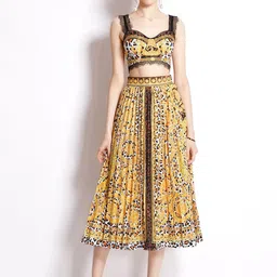 JC Collection Women Yellow & Black Printed Crop Top & Skirt-image-52