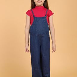 PICCOLO Girls Pink & Blue Solid Dungaree With Top-image-18
