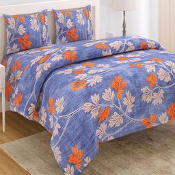HOKIPO Blue & Orange Floral Microfiber Ultra Soft Comforter Double King Bedding Set-picture-11