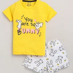 Lazy Shark Girls Yellow & White Printed T-shirt with Shorts-image-46