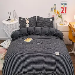 JC HOME Black & White Striped AC Room Regular Bedding Set-image-61