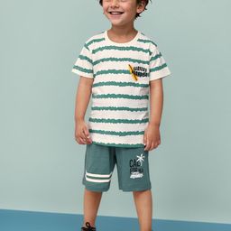Toonyport Boys Striped Printed Pure Cotton T-shirt With Shorts-15