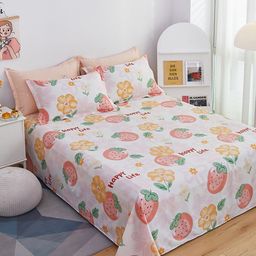 JC HOME White & Pink Printed Pure Cotton Double King Bedding Set-image-26